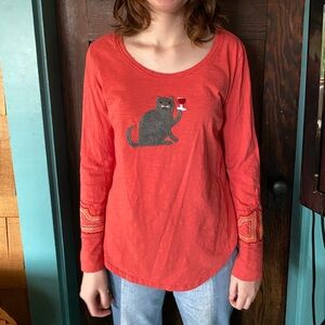 Handmade wine cat appliqué Pendleton Shirt
